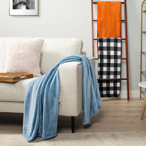 Frazada Manta Plush Flannel 240 X 190cm Térmica Ultra A Soft Celeste Liso