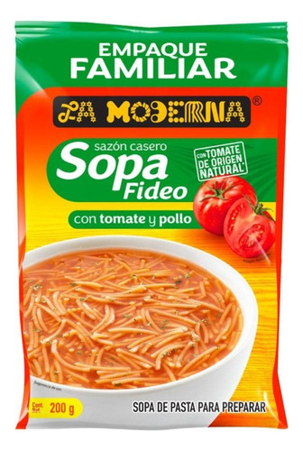 7 Pza Sopa De Fideo La Moderna Con Tomate Y Sabor Pollo 200