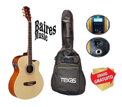 Guitarra Electroacustica Texas Ag10 Lc 5 Con Afinador Funda