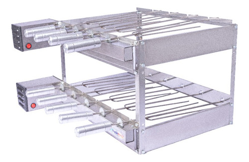 Parrilla doble giratoria de metal Pratic, 9 pinchos, motor del lado derecho, color eléctrico