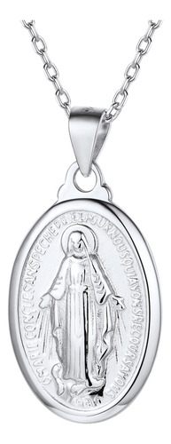 Collar Virgen María Para Mujer, Plata 925, Medalla Cristiana