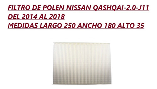 Filtro De Polen Nissan Qhasqai-2.0-j11 Mr20dd Del 2015/2020