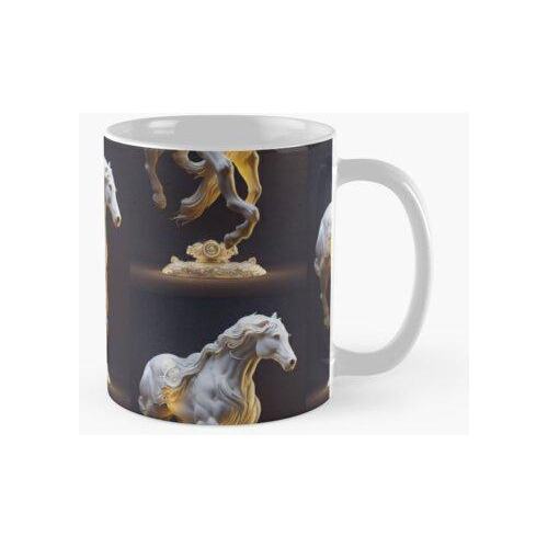 Taza Escultura De Caballo Blanco Corriendo Calidad Premium