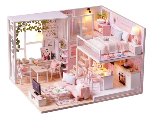 Kit De Casa De Bonecas Em Miniatura Loft Diy Realista Mini