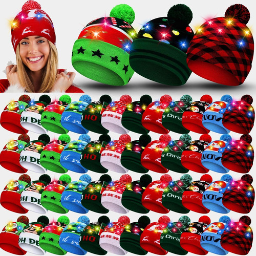 Liitrsh 48 Gorros De Navidad Con Luz Led A Granel En 12 Esti