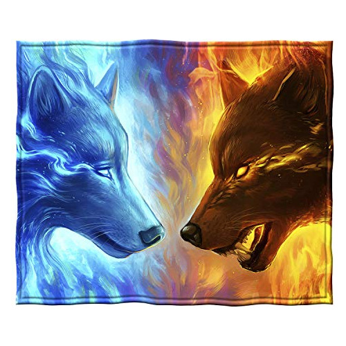 Manta De Lobo De Fuego Y Hielo Cama, 50  X 60 , Manta D...