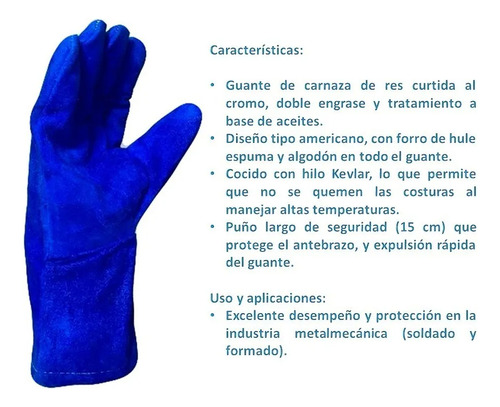 Guantes Soldador Azul Con Hilo Kevlar (par) Soldador Rudo Azul
