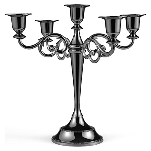 Candelabro Negro De 5 Brazos Velas Cónicas, Portavelas...