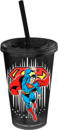 Superman - Vaso De Plastico Con Pajita Aislante, Diseño De