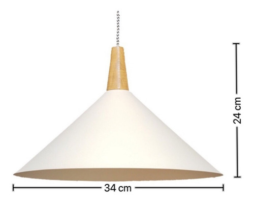 Lámpara Colgante D Techo Nórdico Madera Moderna E27 Apto Led Deco Línea Cónica Con Cable De Tela Estructura Blanco