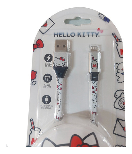 Cable Transferencia De Datos Antienrrollamiento Hello Kitty