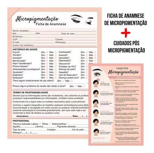 Ficha Anamnese Micropigmentação + Cuidados Cliente - 100 Folhas - MARROM.  Aproveite as melhores ofertas em produtos para Estética , Saúde , Beleza  Clique agora!