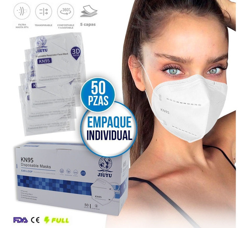 Cubrebocas Kn95 50 Pzas Empaque Individual Tapabocas 5 Capas