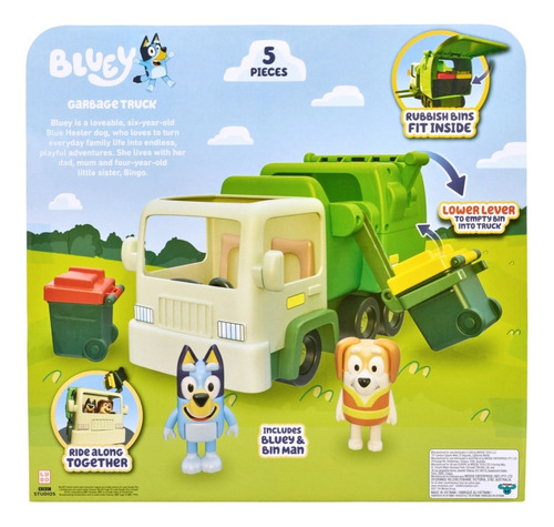 Set Bluey Camión De Basura Garbage Truck 2 Muñecos Articulab
