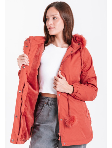 Campera Parka Mujer Gabardina Con Piel Yd Capucha 