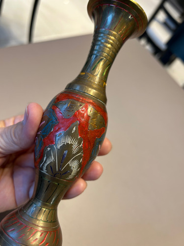 Jarrónflorero Hindu Esmaltado Bronce Dorado Oscuro Ánfora (Usado)
