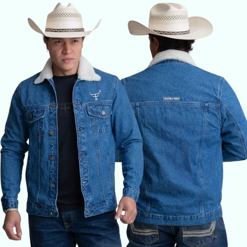 Jaqueta Bordada Tx. Farm Pele Na Gola Jeans Grosso De Botão