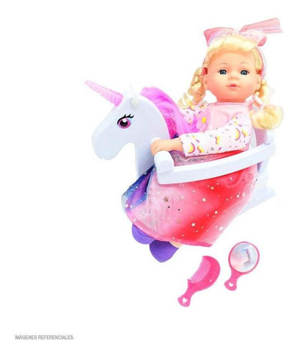 Muñeca Bebe Mecedora Unicornio 30 Cm