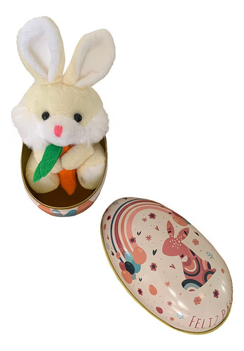 Bonito conejito de peluche y huevo de hojalata de color crema
