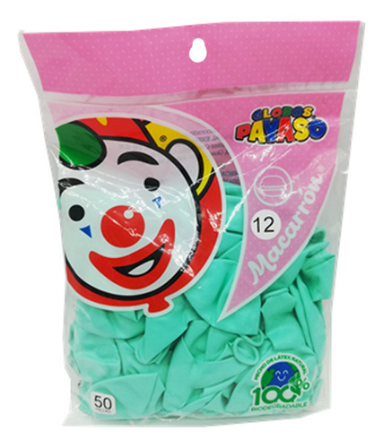 Globo Latex Payaso Redondo No. 12 Pastel Macarron 50 Piezas Color Menta