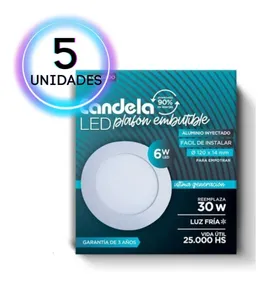 Plafon Embutido Led 6w Redondo Panel Luz Fria X 5