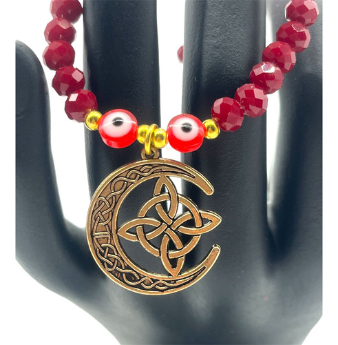 Paquete De 5 Pulseras Nudo De Bruja Con Luna (hécate) Rojo-ojo Turco