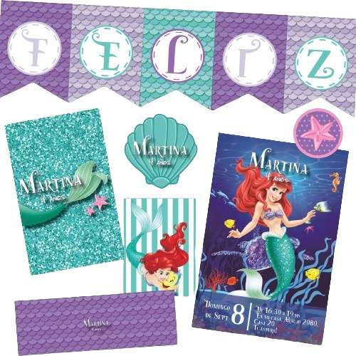 Kit Imprimible Personalizado Sirenita Candy Deco Invitacion