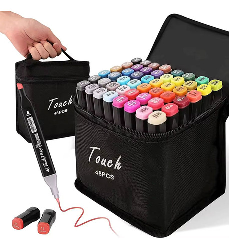 Kit De Estojo Caneta Permanente Ponta Dupla 48 Cores