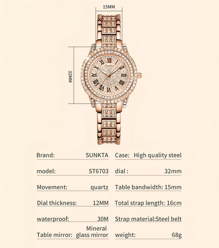 Reloj Sunkta ST6703A Correa de acero inoxidable Color Oro Rosa