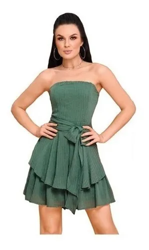Vestido Strapless Verde Capas 977-27 Cklass | Envío gratis Vestido Strapless Verde Capas 977-27 Cklass | Envío gratis