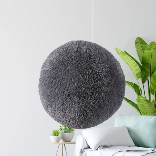 Cojín Estandar Decorativo Forma Esfera Shaggy Concord Color Gris