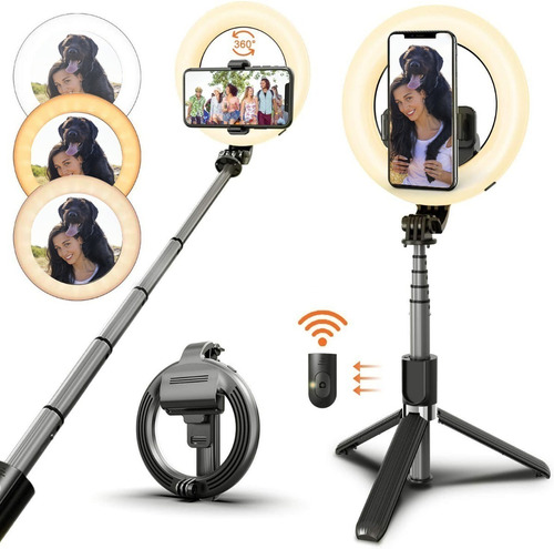 Palo Selfie Bluetooth Recargable Aro Luz 5'' Tripode 70 Cm 