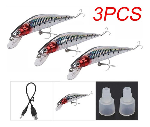 3pc Minnow Modelo Eléctrico Pesca Cebo Artificial Duro 3d E