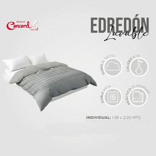 Edredón Individual Concord Lavable Gray Microfibra