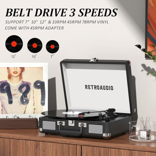 Tocadiscos De Vinilo Portátil Con Bluetooth Y 3 Velocidades,