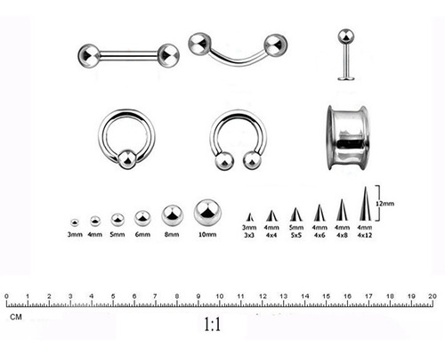 Imagem 5 de 12 de 32pcs Bola Piercing Industrial Barra Orelha Barra Brinco 14g