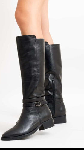 Bota Class Estilo Montar Clasica Caña Larga Cuero Negro