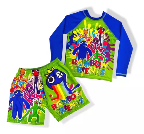 4-8 anos crianças roupa de banho conjunto Roblox Rainbow Friends tops +  shorts + boné banho terno presentes