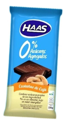 Chocolate Haas Con Castañas De Cajú 0% Azucar 150 Grs.