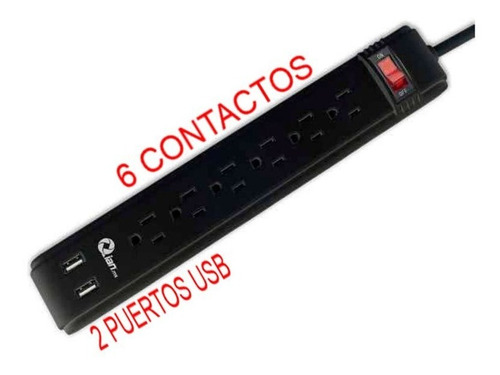 Barra Multicontactos 6 Contactos + 2 Usb  Supresor De Picos 