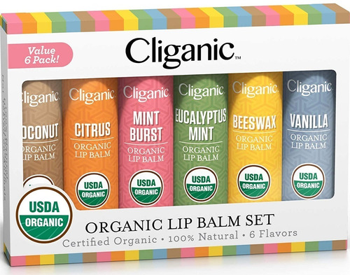 Cliganic Usda Organic Bálsamo Labial Set 6 Sabores Natural