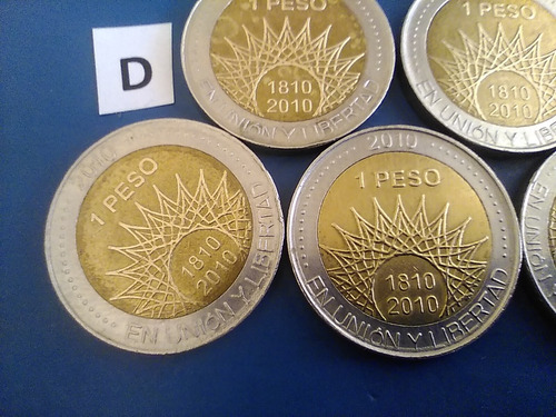 Un 1 Peso Monedas Colección X 5 Bicentenario 2010 Argentina (Usado)