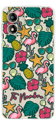 Funda Para Motorola Flamingos Tropical Con Tu Nombre
