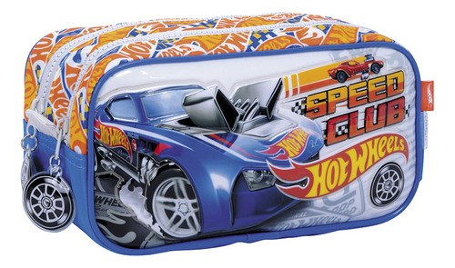 Cartuchera Hot Wheels 2 Cierres Speed Club - Vamos A Jugar Color Celeste