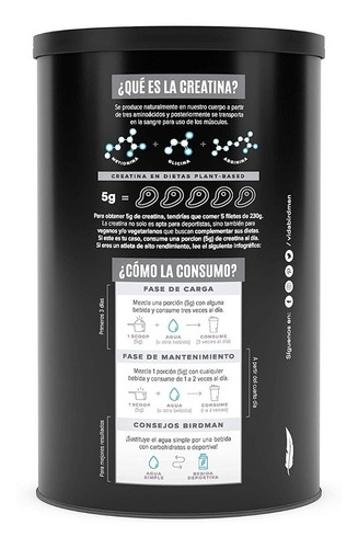 Imagen 2 de 3 de Suplemento en polvo Birdman Performance Creatina Monohidratada en lata de 450g