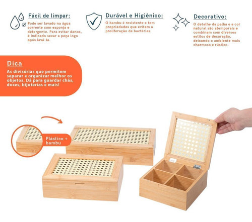 Kit Chá Com Caixa De Bambu Com Palhinha 4/8 Nichos 3pç-oikos Cor Bege