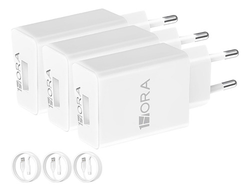 Kit-3 Carregador Usb 1hora Com Cabo Usb Tipo C 2.0a