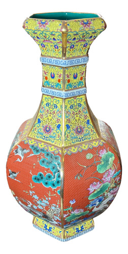 Vaso Em Porcelana Chinesa Original Oriental Flores Pássaros