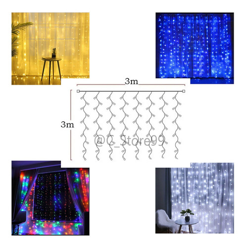 Luz Cascada Navideña Decoración Luces Led Para El Hogar 3x3m