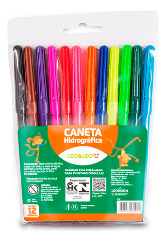 Canetinhas Coloridas Hidrográfica 12 Cores Leo & Leo